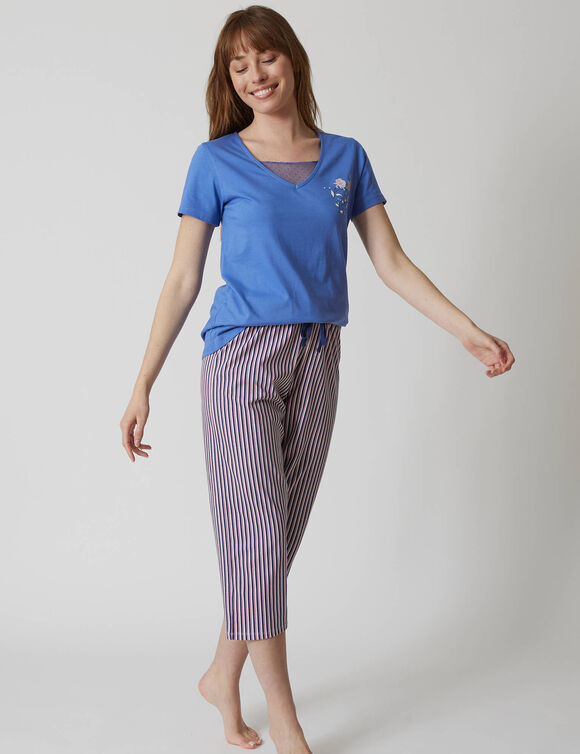 3/4-pyjamabroek in katoen met strepenprint (marine) 3/4-pyjamabroek in katoen met strepenprint (marine)